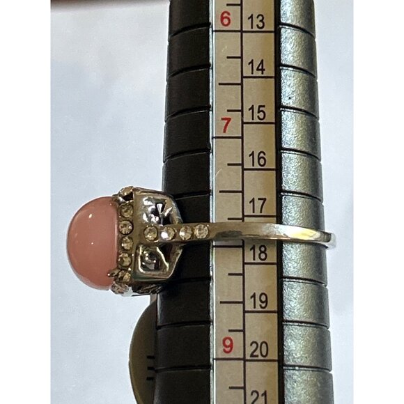 Pink Faux Pearl & Crystal Silver Tone Ring Size 8 - Picture 5 of 5